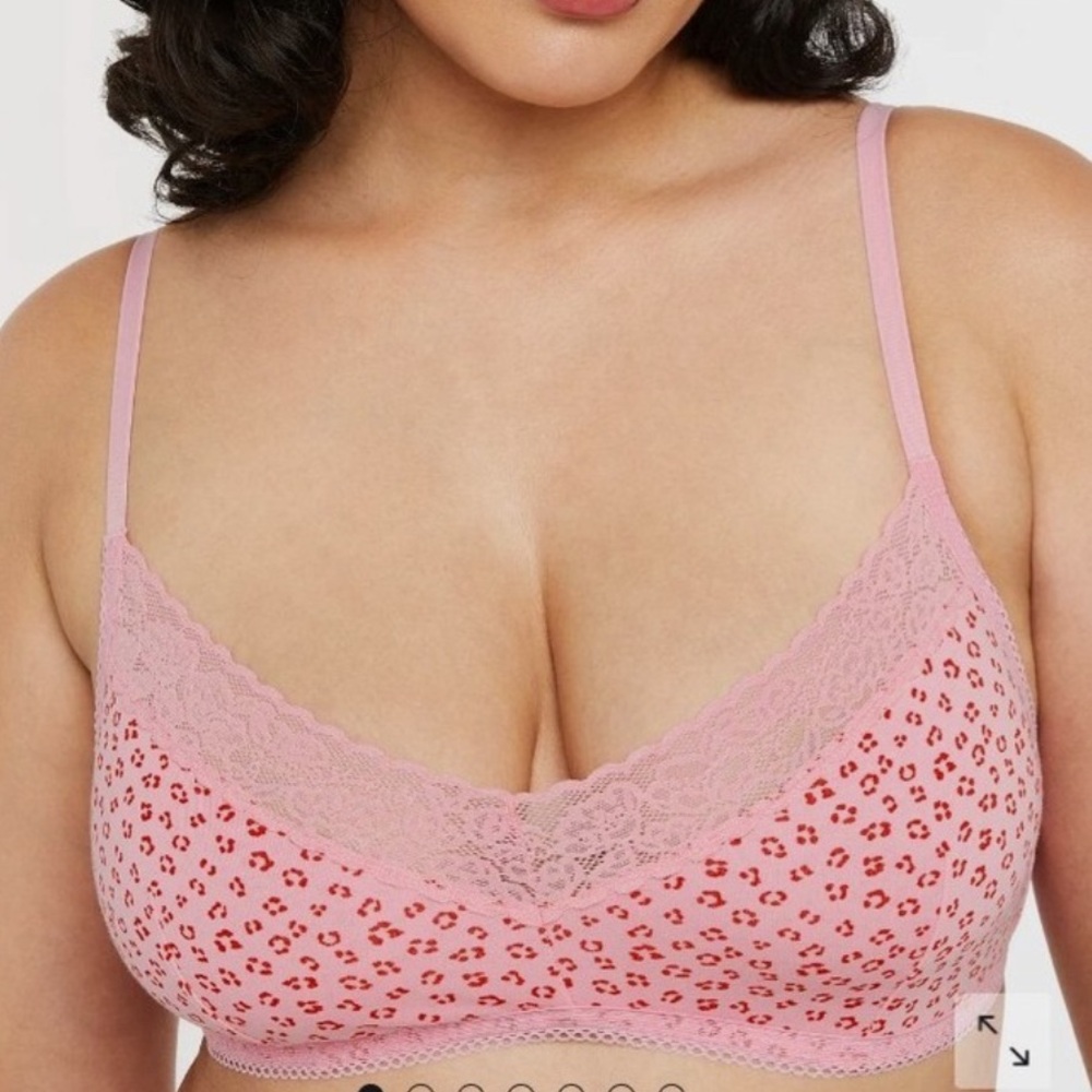 Savage X Fenty-Picky Pink Leopard Print Lace Trim Bralette-M